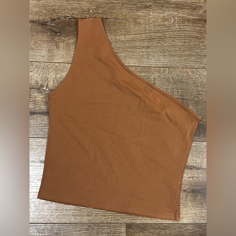 brown one shoulder crop top